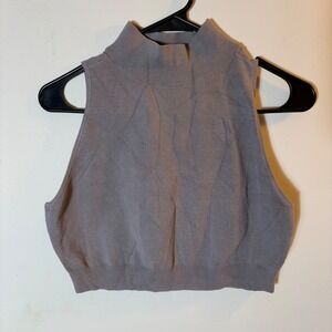 Open Edit Mock‎ Neck Sleeveless Knit Top Crop Tank Neutral Everyday Chic Size S
